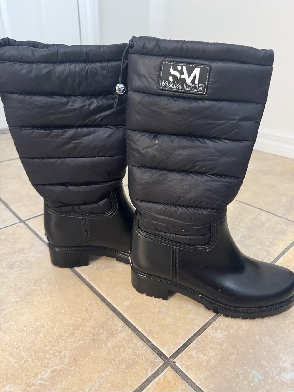 Sam Edelman Black Quilted Puffer Rain Boots